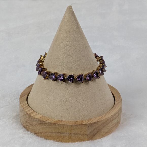 UTG Thailand Sterling 925 Gold Vermeil Lab Purple Sapphire Bracelet 7" Triangle - Picture 1 of 8